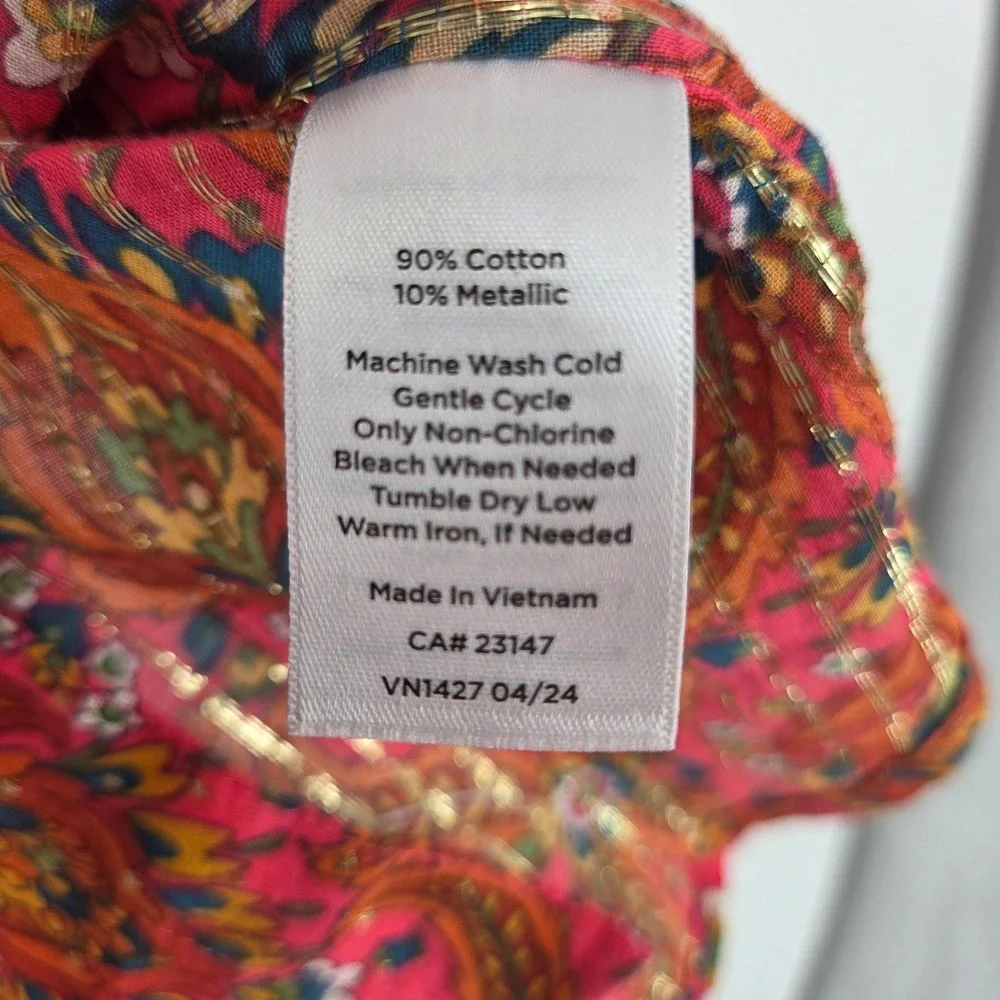 Talbots Petite Medium Pink Paisley Gold Metallic Dot Button Down Shirt Whimsy